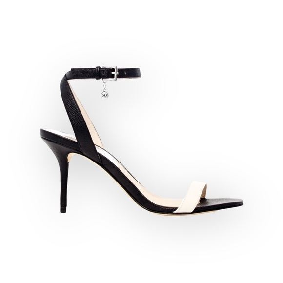 Michael Kors ᪥ Bridget Saffiano Leather Stiletto Ankle Strap Sandal ᪥ B+W ᪥ 10M - Picture 16 of 17